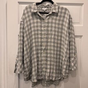 J.Jill Gingham Gray SOFT Double Layer Button Down Shirt Rayon 1X